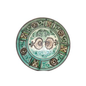 medieval ceramic dish with multicoloured design for sale in uk