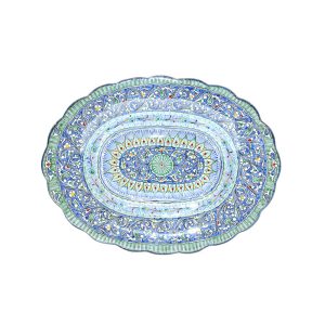 elegant scalloped edged plate with colourful design