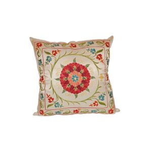 exclusive hand embroidered cushion with colourful design