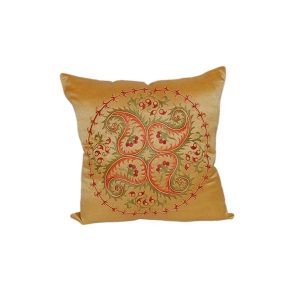 hand embroidered cushion with golden design