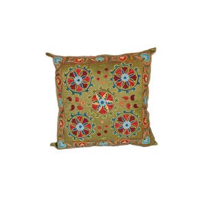 lovely embroidered cushion with green floral design