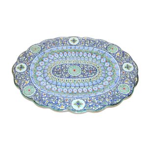 exclusive scalloped edged plate with blue design
