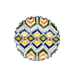 multicoloured ceramic ikat painted plate for sale in uk
