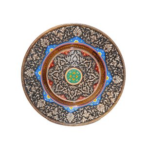 arabesque design wooden plate with multicoloured design