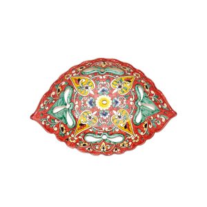 modern scalloped edged dish with multicolored design