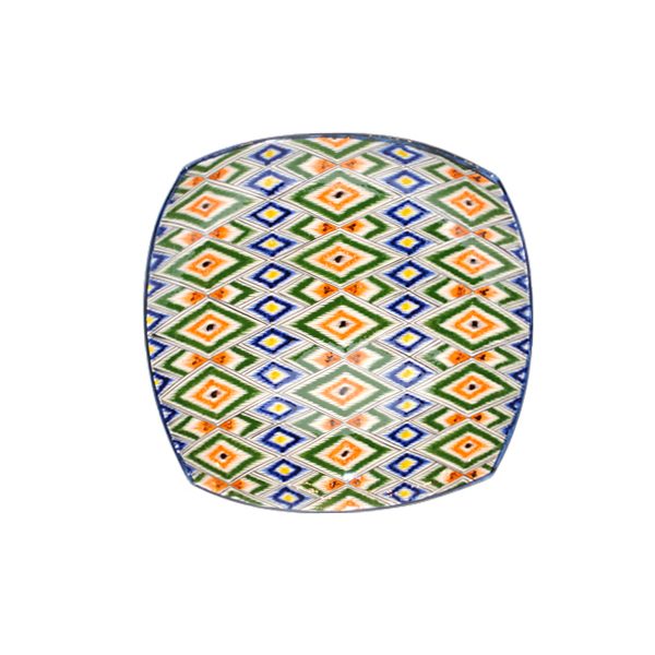 classic ceramic square plate with colourful design