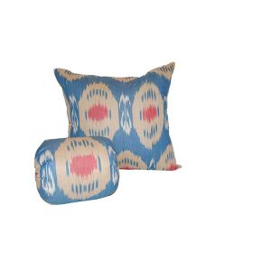 handwoven cotton headrest with blue design