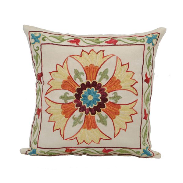 handcrafted cushion with sunflower design